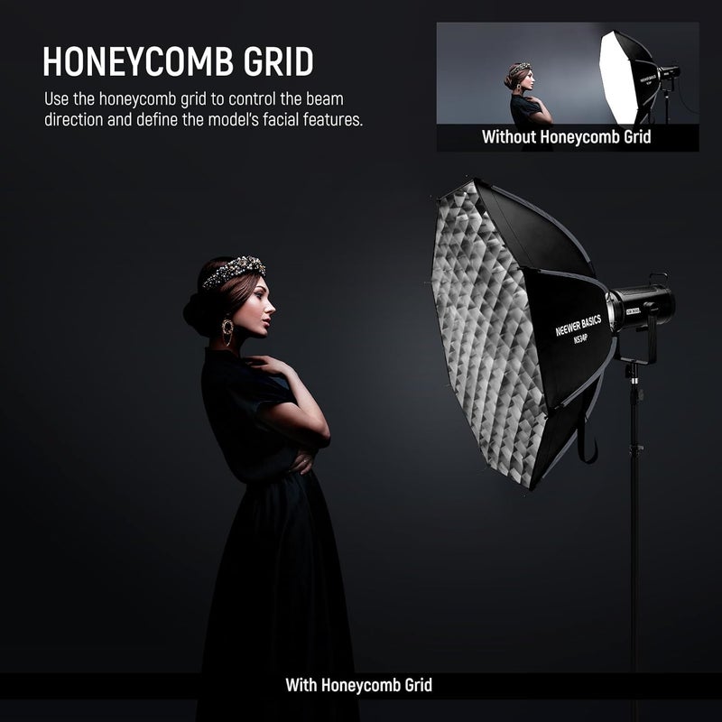 Neewer Basics Octagonal Softbox Kit for Studio Photography Video Recording Streaming, 35"/90cm Quick Release Bowens Mount Softbox/Grid/Light Diffusers/Bag, for Continuous Lighting Strobe Flash, NS34P - Image 4